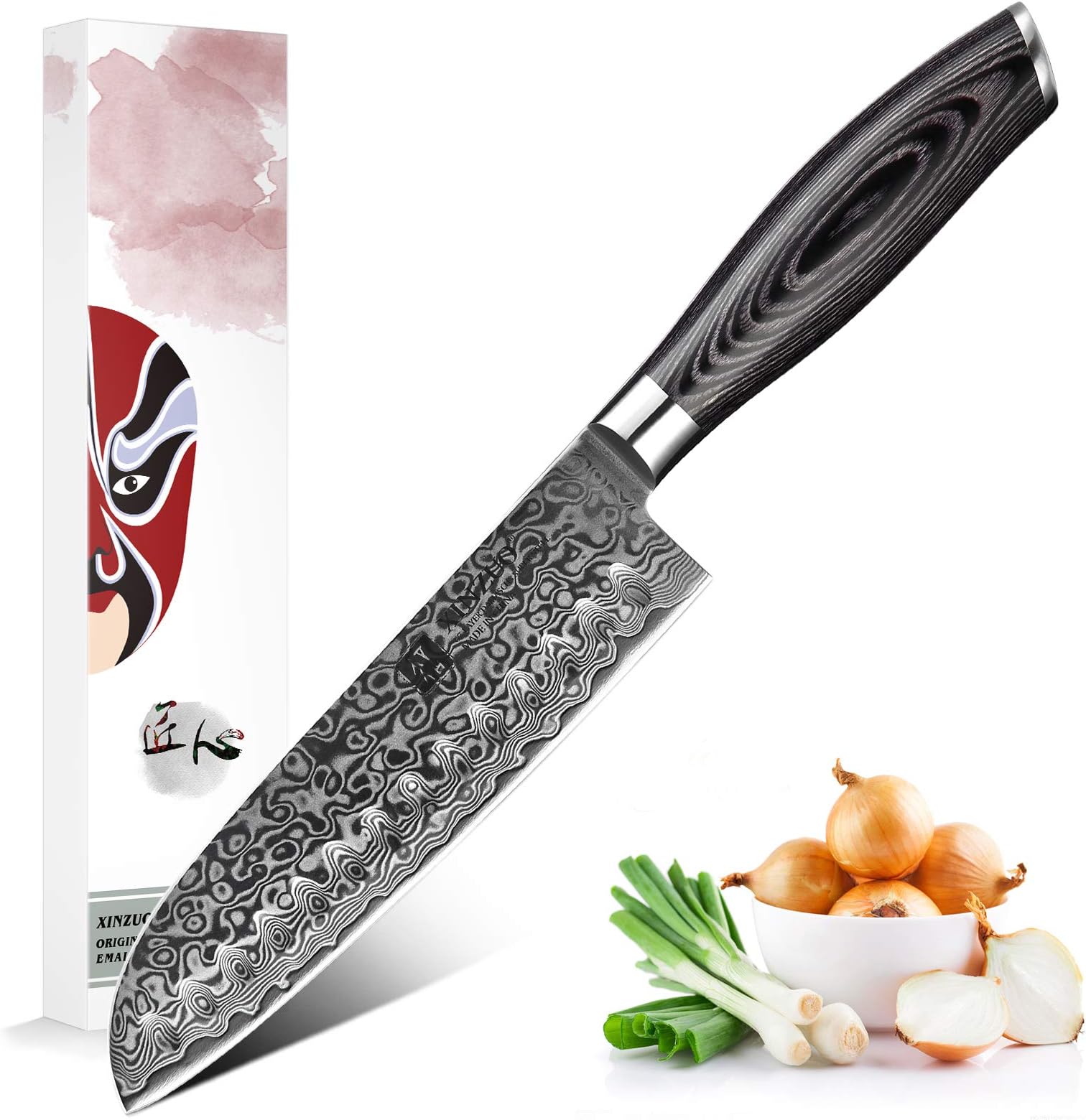 XINZUO Santoku Knife 7 Inch 67 Layer Damascus Stainless Steel Kitchen Knife Quality Fashion Professional Cleaver Japanese Chef's Knife with Pakkawood Handle - Ya Series
