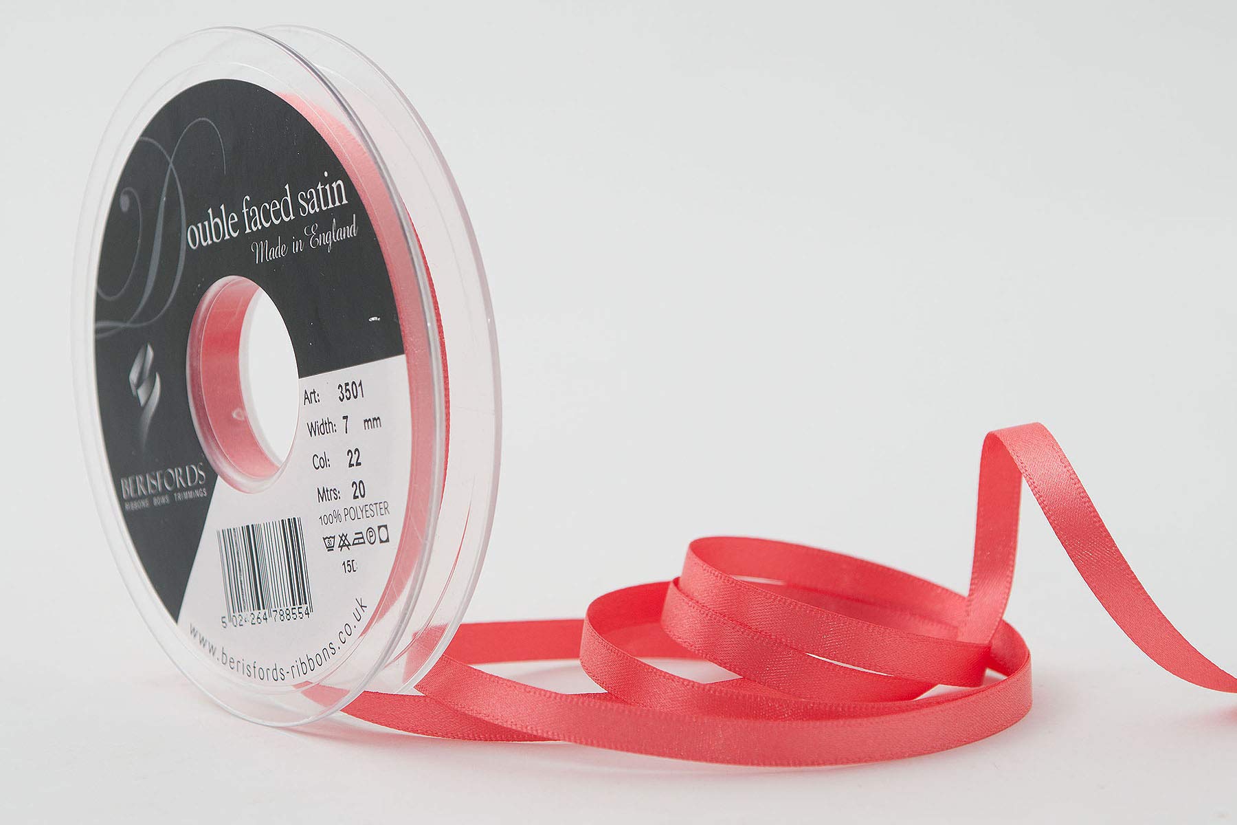 Berisfords Satin Ribbon, Coral, 7 mm — image 1