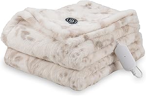 Berkshire Blanket Heated Throw Blanket, Grace Fur to Loftmink Reversible Electric Throw with 4 Heat Levels, Fast Heating Printed Throw for Couch and Bed, Auto Shut-Off Feature (50"x60")