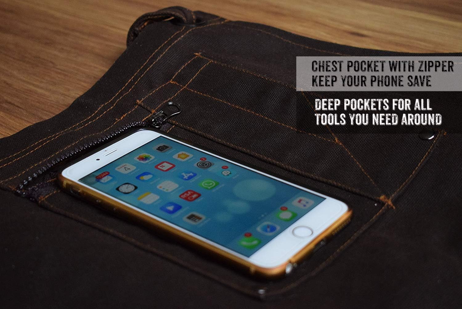 Woodworking Shop Apron - 16 oz Waxed Canvas Work Aprons | Metal Tape holder, Fully Adjustable to Comfortably Fit Men and Women Size S to XXL | Tough Tool Apron to Give Protection and Last a Lifetime - - 