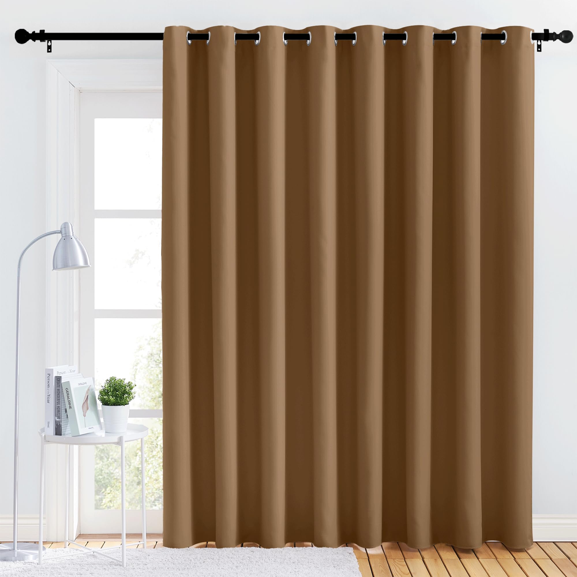 NICETOWN Bedroom Blackout Curtain Panel - (120 inches by 102 inch, Gold Brown, 1 PC) Energy Saving Thermal Insulated Grommet Blackout Drapery for Patio, Room Divider Curtain Image