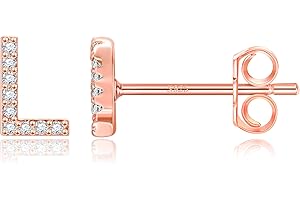 MONOOC Initial Stud Earrings for Girls - S925 Sterling Silver Post Cubic Zirconia Stud Earrings Initial Earrings for Girls Women Hypoallergenic Earrings Birthday Gifts for Girls Kids Jewelry