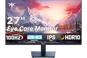 KTC 27 Inch QHD Computer Monitor, 2K 100Hz IPS Gaming Monitor, 1440P Frameless Eye Care PC Office Monitor with HDMI/DP, FreeSync & G-Sync, HDR10, VESA, Tilt Adjustable