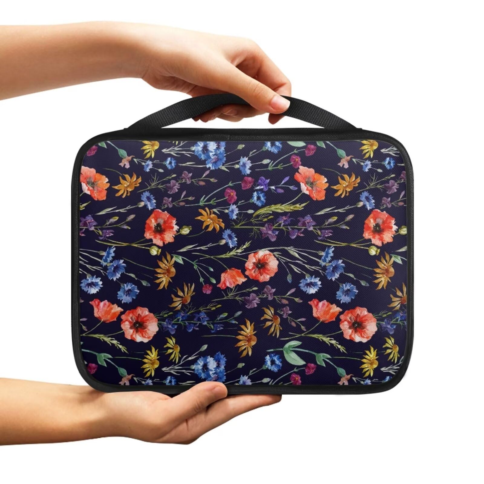 NETILGEN Bible Case Zipper Church Bag with Handle Carrying Book Case Bible Protective Fits for Standard Size Bible 27.5 x 22.5 x 5.5 cm, Night Flower