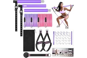 Pilates Bar Kit with Resistance Bands，Foot Strap and Door Anchor, Workout Sets for Women & Men, Qicool Pilates Resistance Bands Exercise Fitness Equipment Home Gym Yoga, Multifunctional Full Body