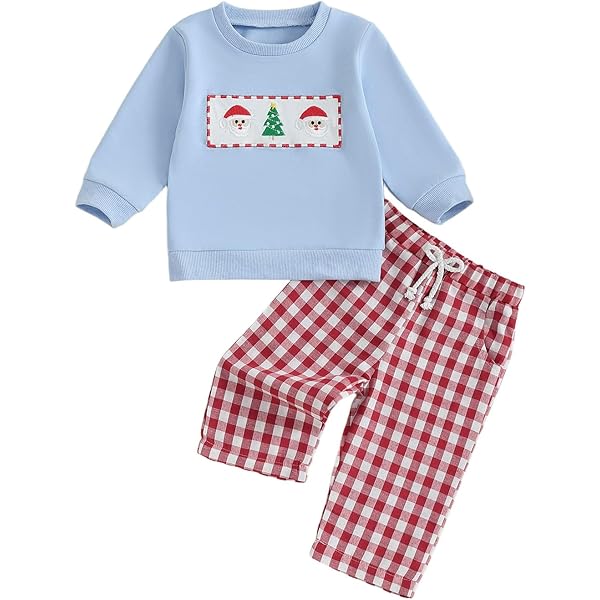 Toddler Baby Christmas Outfits Tree Santa Embroidery Long Sleeve Round Neck Pullover Elastic Waist Long Pants P 149837630