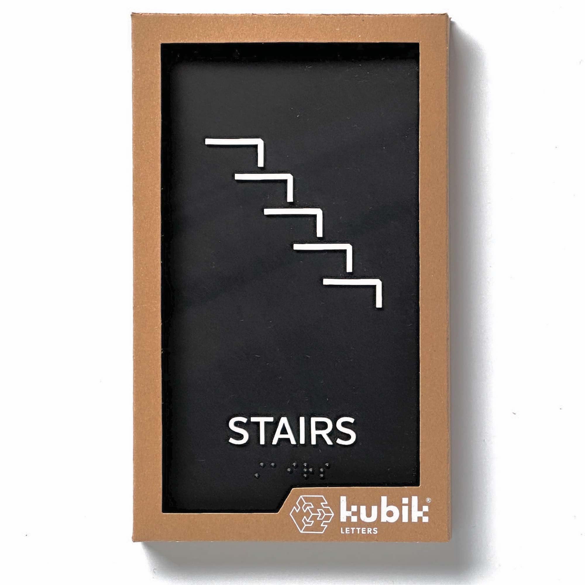 Kubik Letters Stairs Sign, ADA Compliant Modern Design Door Sign with Grade 2 Braille for Stair Door with 3M Double Sided Tape