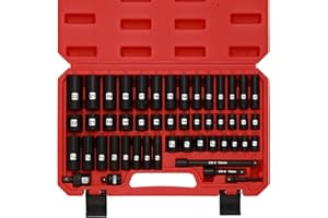 EMENTOL 49PCS 3/8" Drive Deep and Shallow Impact Socket Set, SAE/Metric, CR-V, 6-Point Impact Socket Set, Impact Extension Ba