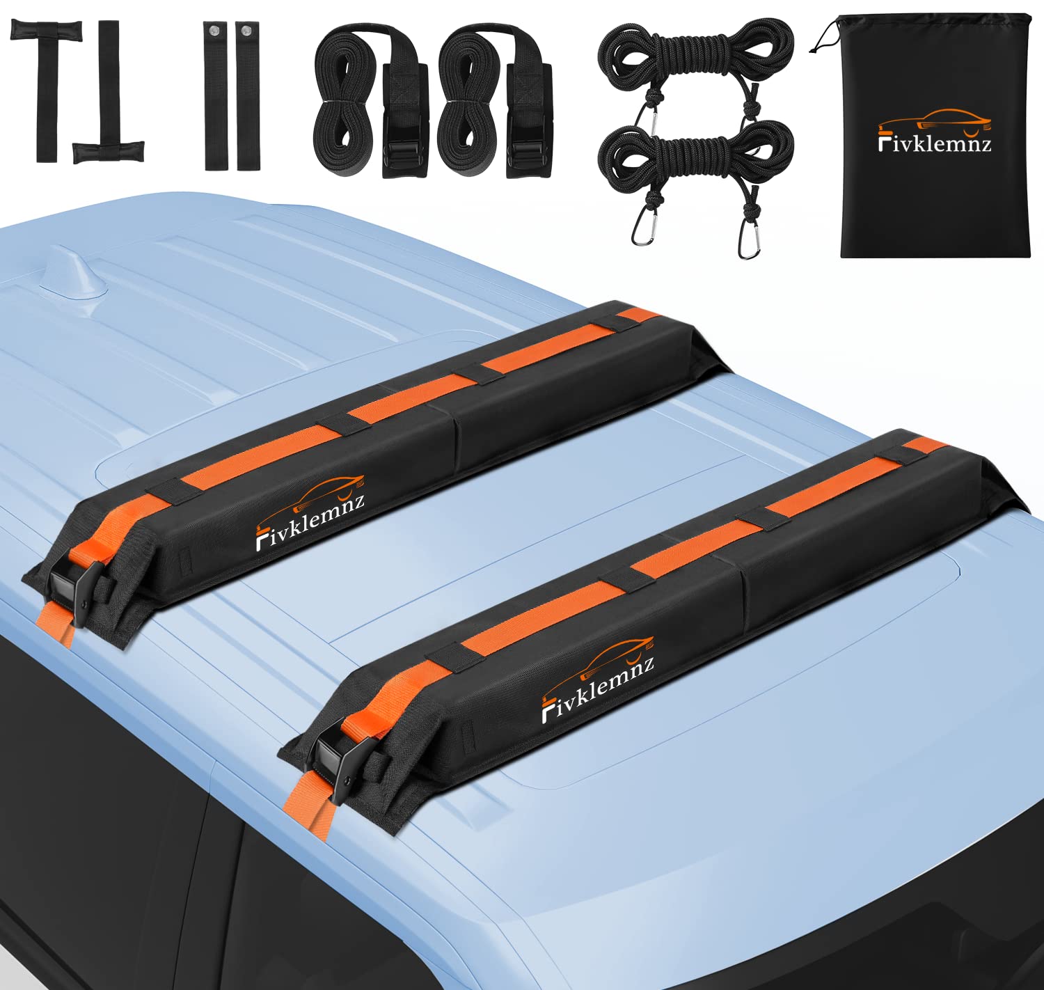 Photo 1 of Soft Roof Rack Pads, Universal Car Rooftop Luggage Carrier Capacity Load 176lb, for Kayak, Surfboard, SUP, Canoe, with Tie Down Strap, PP Rope, Quick Loop Strap and Storage Bag