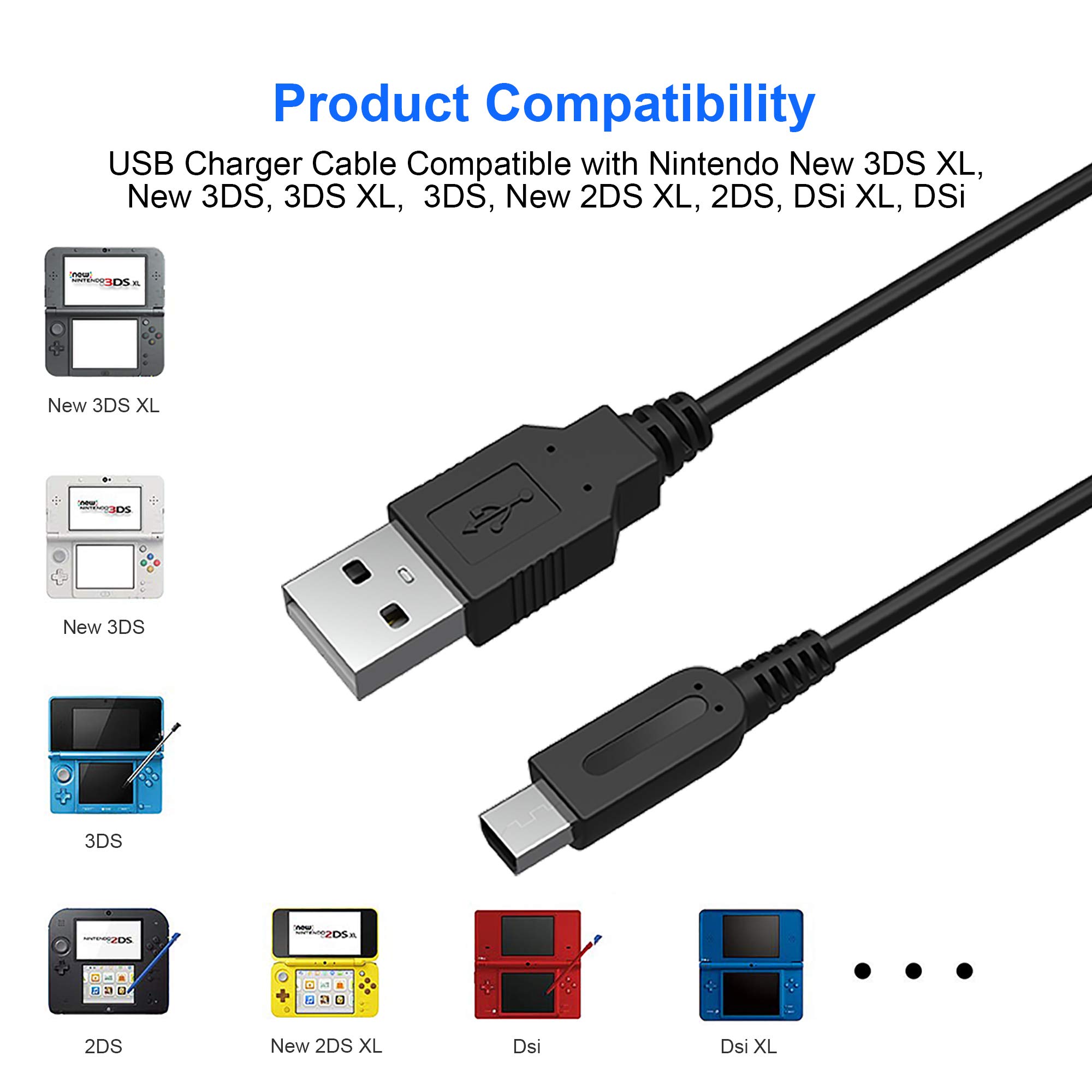 CSTESVN DSi USB Charger Cable Kit, Power Charging Cord and Stylus Pen Compatible with Nintendo DSi, with 3 Stylus