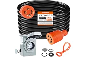 Finderomend 30ft 30 Amp Generator Cord and 30 Amp Generator Inlet Box, NEMA L14-30P to L14-30R Power Extension Cord 125V/250V 7500W Twist Lock Cord Plug for RV Emergency Backup,ETL Listed