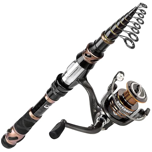 PLUSINNO Fishing Rod and Reel Combos, Toray 24-Ton Carbon Matrix Telescopic  Fishing Rod, 12 +1 Shielded Bearings Stainless Steel BB Spinning Reel in