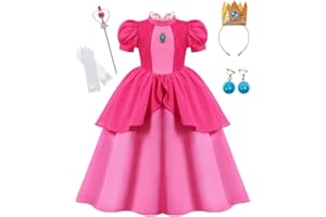 Mcgeeney Princess Peach Costume for Girls 3-12 - Princess Peach Dress with Accessories - Fancy Princess Dress Up Set