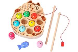 kidus Montessori Magnetic Wooden Fishing Game for Toddlers 1-3 Years Old,Fine Motor Skills Early Learning Eyes Hands Cooperation Toy for Boys & Girls Great Birthday Gift