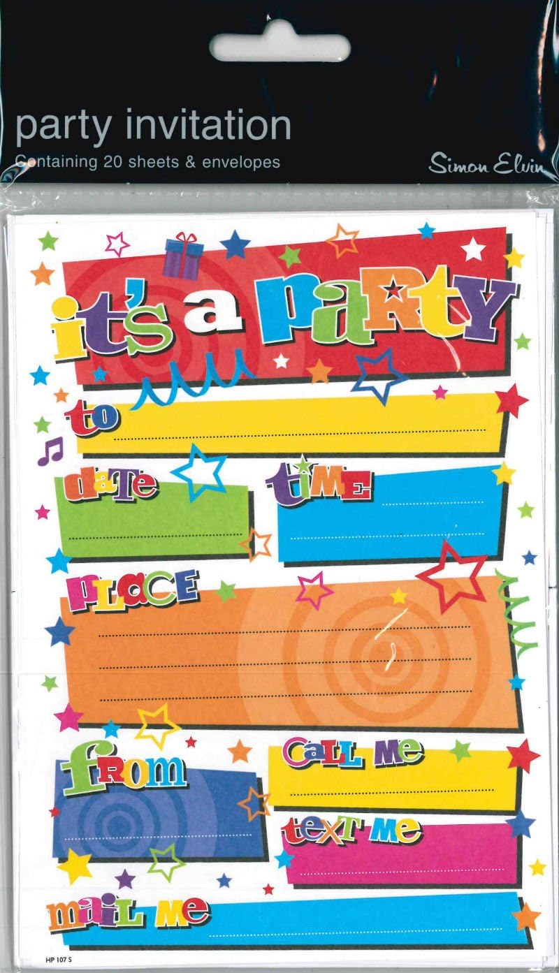 SIMON ELVIN BIRTHDAY PARTY INVITATIONS & ENVELOPES - 20 PACK - HP107S BLOCKS