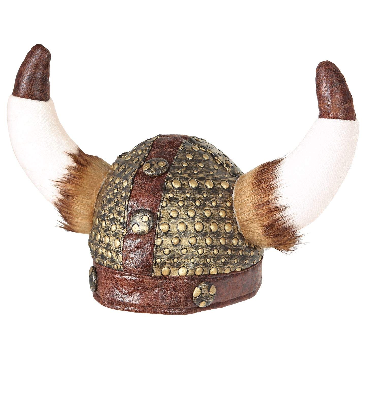 W WIDMANN MILANO Party Fashion - Viking Helmet in Faux Leather with Fur, Adult Unisex, Warrior, Après-Ski Party, Carnival, Theme Parties