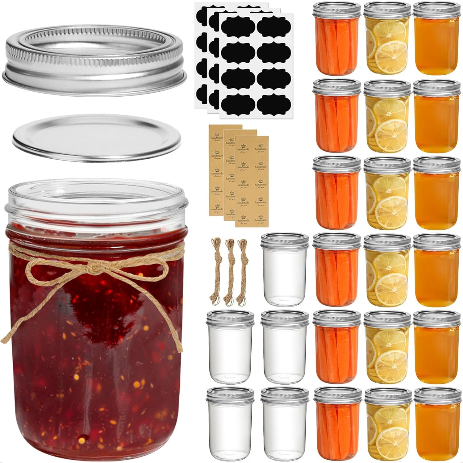 ComSaf Small Mason Jars 8 oz, 24Pcs Regular Mouth
