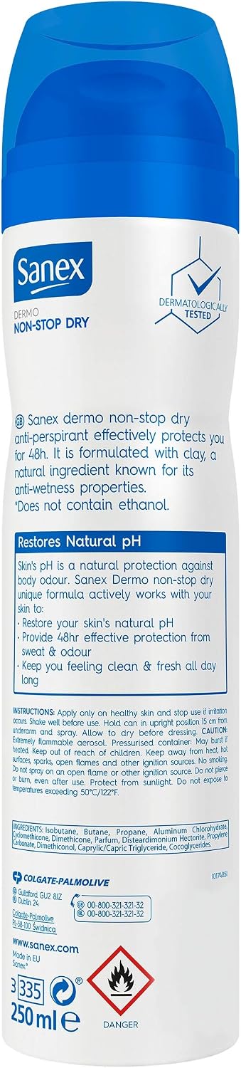 Sanex Dermo Extra Control Antiperspirant Deodorant Spray 250ml, with antibacterial zinc oxide - Image 3