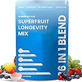 Superfruit Longevity Mix, 36 in 1, Magnesium Glycinate, Mushrooms, Nicotinamide Riboside – Calm, Skin & Anti-Aging Support | Probiotics, 15 Fruits | No Sugar Added, Vegan, Gluten Free, 30 servings