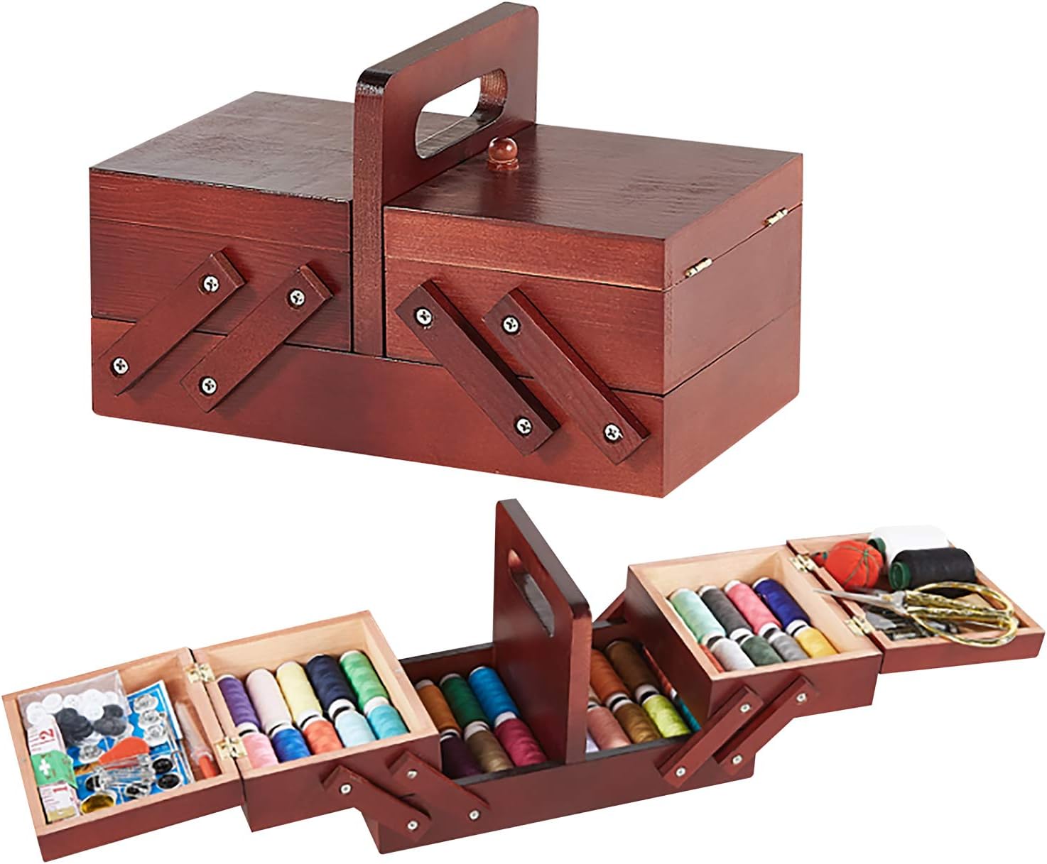Primo Supply Expandable Sewing Box Seamstress Wooden Box for Thread