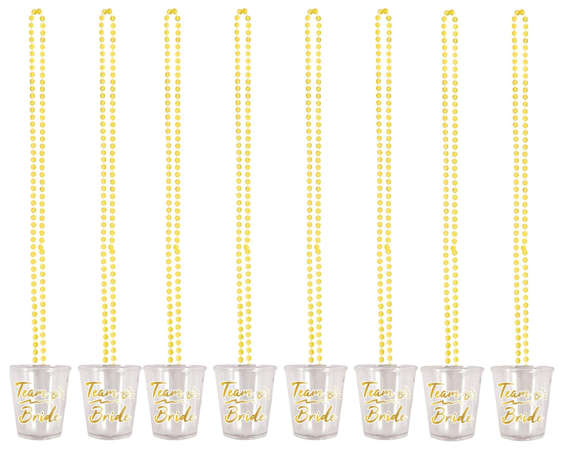 HENBRANDT 8 Pc Team Bride Hen Party Shot Glass Necklace - White And Gold