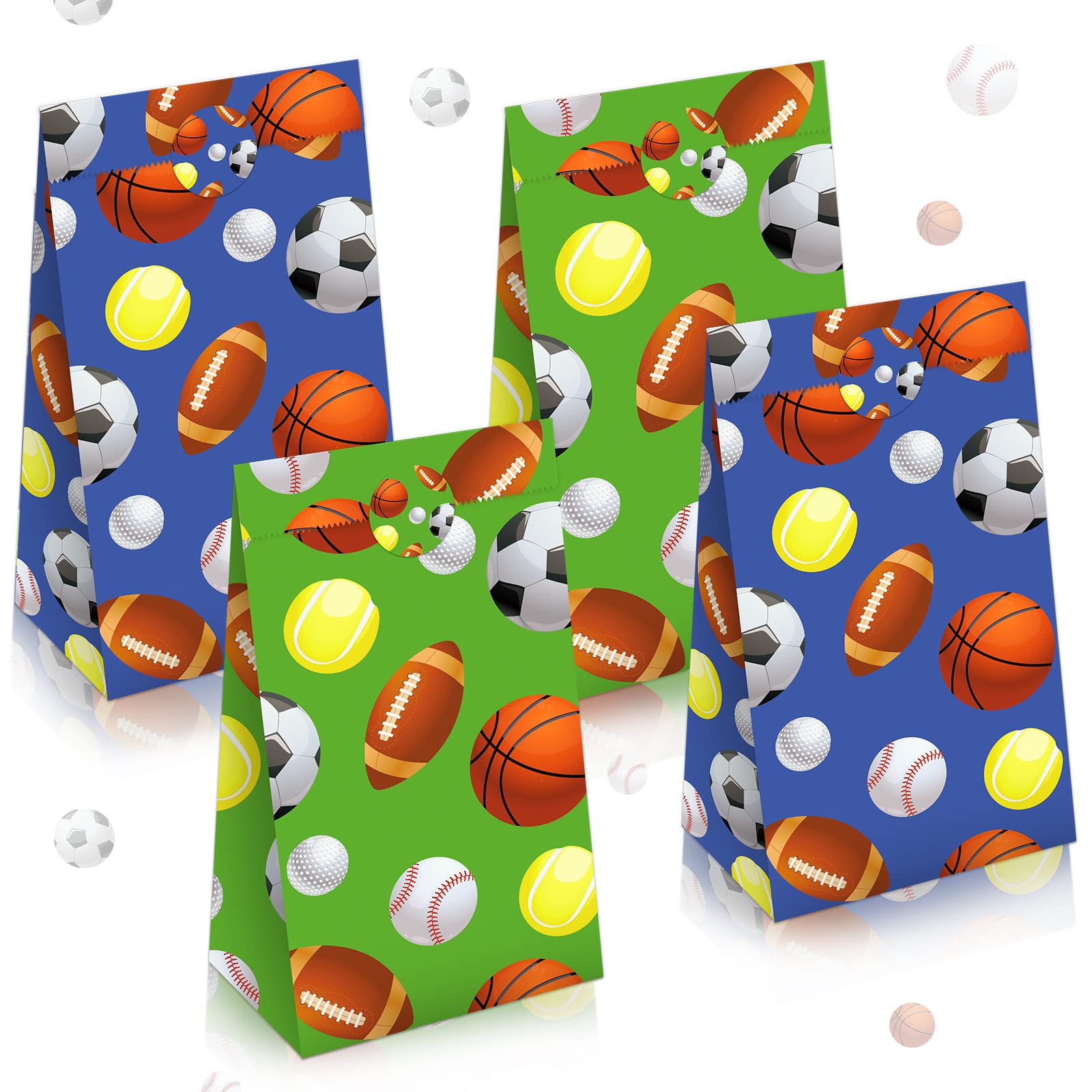 30 Pieces Paper Party Gift Bags for Sport Candy Goodie Bags Soccer Baseball Football Basketball Sports Themed Design for Birthday Sport Party Favor Supplies Decorations, 9.45 x 5.12 x 3.15 Inches