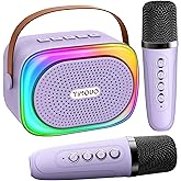 TiMOVO Mini Karaoke Machine, Portable Bluetooth Speaker with 2 Wireless Microphones and LED Lights, Birthday Gifts for Family Home Party, Purple
