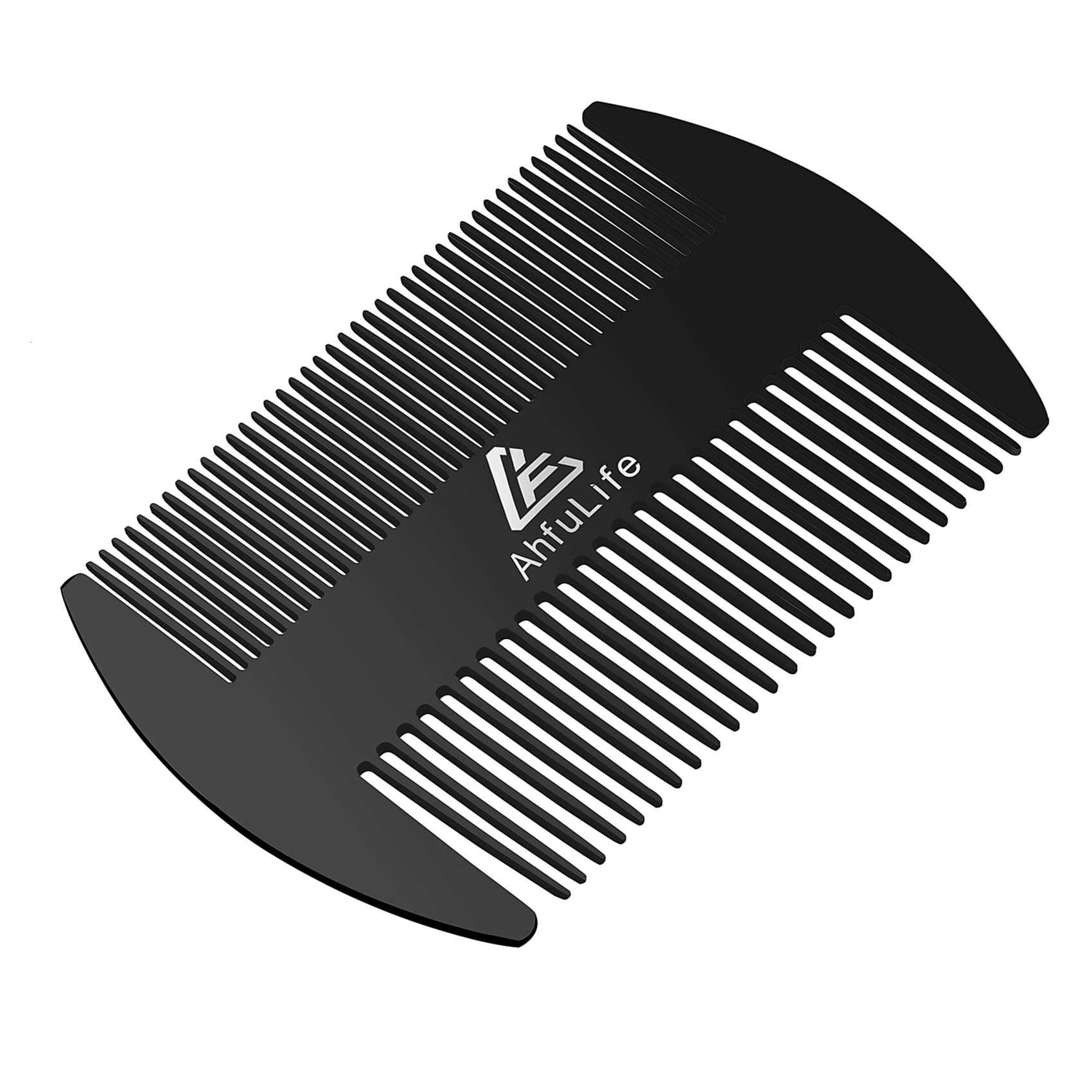 Metal Hair&Beard Comb - AhfuLife EDC Credit Card Size Comb Perfect for Wallet and Pocket - Anti-Static Dual Action Beard Combs (Black)