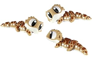 PowerTRC 3D Printed Articulated Bearded Dragon Fidget Toy 3 Pack – Flexible Cute Animal Desk Decor, Adult Fidget Collectible 