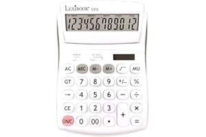 Lexibook - 12 Digit Desktop Calculator with Folding Display - Basic and Memory Function - Large Keys and Screen for Office, S