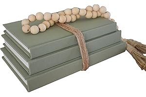 KIGAN HOME INC. Linen Decorative Books for Home Decor, Set of 3 (Sage Green) - Neutral Coffee Table Books with Wooden Bead Tassel for Boho, Farmhouse, Modern, Neutral Home Decor