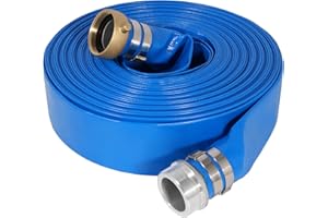 PICATU 2" x 50 ft Backwash Hose for Swimming Pools, Heavy Duty PVC Lay Flat Water Discharge Hose,Durable Pool Drain Hose with Aluminum Pin Lug Fittings for Pump And Filters