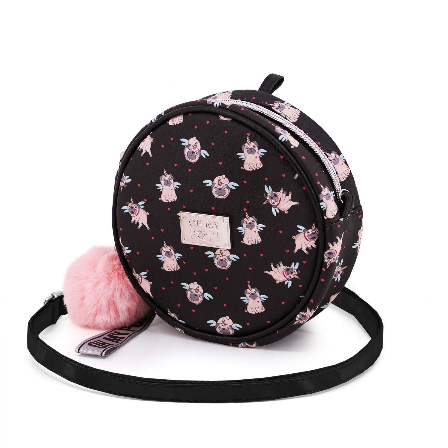 Oh My Pop! Pug-Round Shoulder Bag, Black, 18.5 x 18.5 cm