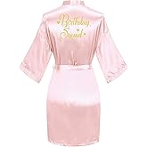 PENGEE Women's Birthday Robes Queen Squad Silky Kimono Nightgown Spa Bathrobes Sleepover Party Dressing Gown