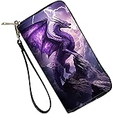 ZXYBNMLE RFID Blocking Leather Wallet for Women – Large Capacity Zip Around Clutch with 8 Card Slots,6 Cash Pockets & Coin Zipper,Purple Dragon