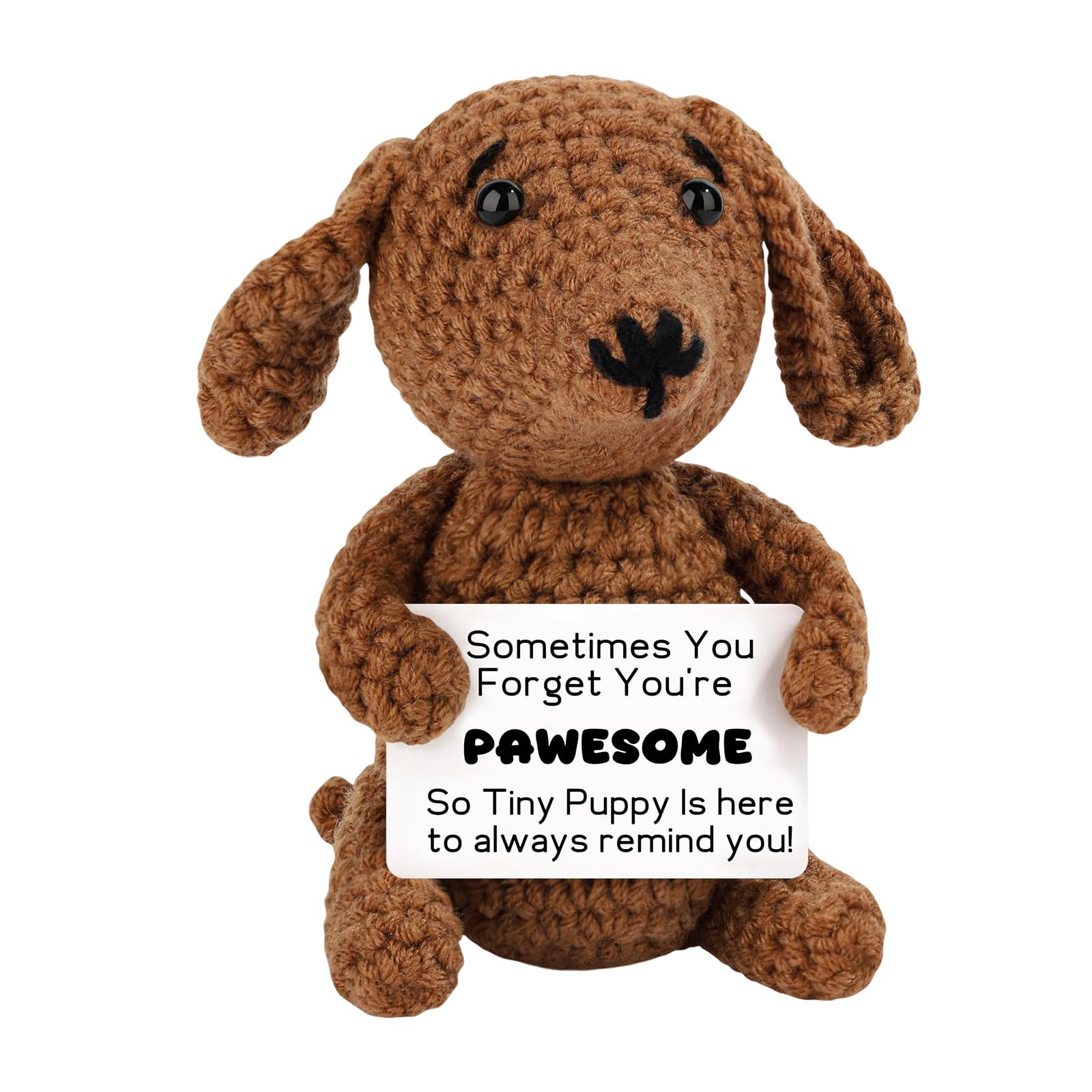 Qubitly Positive Crochet Teckel, Brown Handmade Weiner Dog, Yarn & Cotton Stuffed Animal, Positive Crochet Animals, Emotional Support Dog, Dachshund Gifts (Dachshund) — image 1