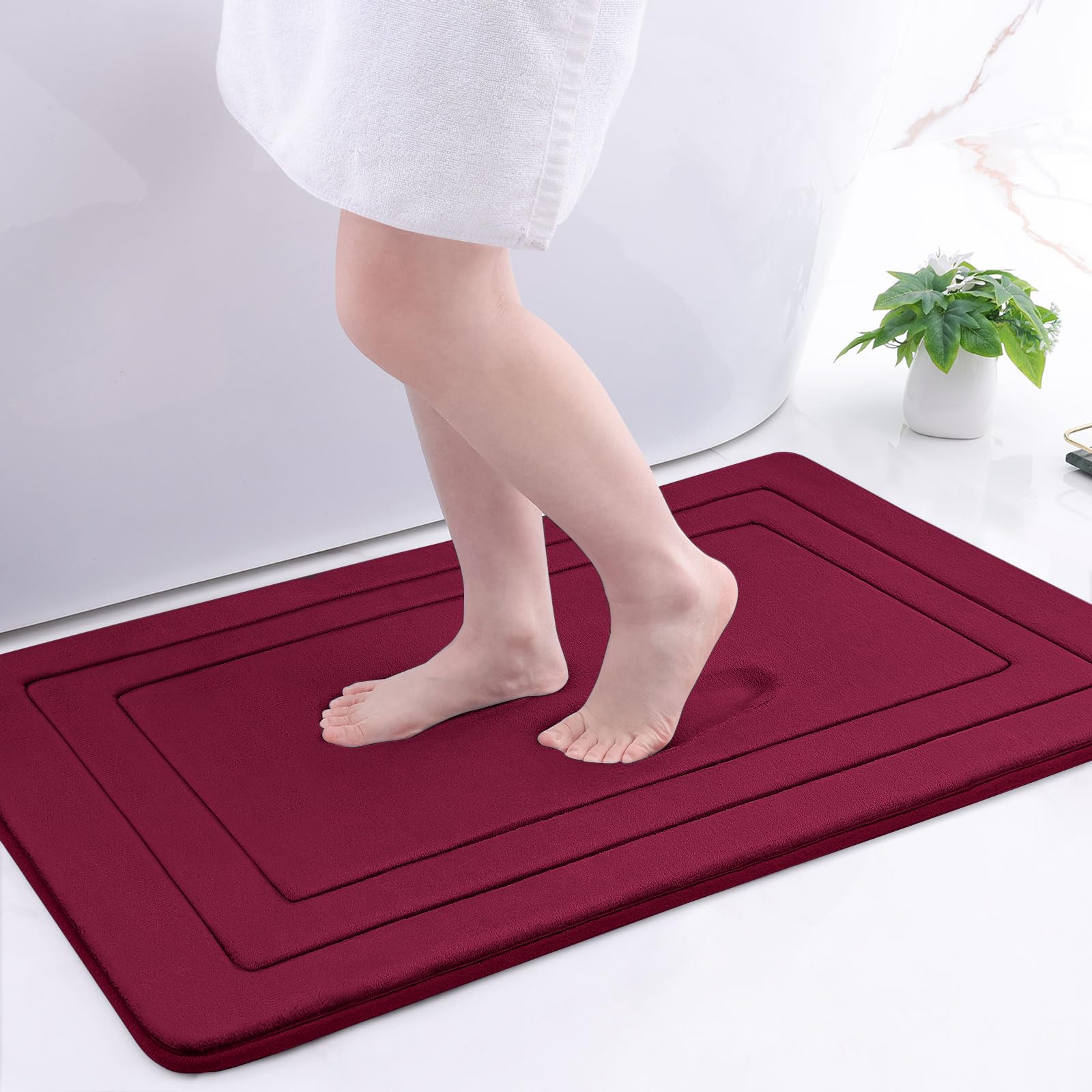 Photo 1 of Arotive Memory Foam Bathroom Rug Mat 36x24, Ultra Soft and Absorbent Bath Mat, Machine Wash Dry, Comfortable Bath Rug Carpet for Bathroom Floor, Tub and Shower, Burgundy