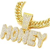 COOLSTEELANDBEYOND MONEY Iced Out Pendant Pave Rhinestones Mens Womens Necklace Gold Color, Bling Bling Rapper Jewelry