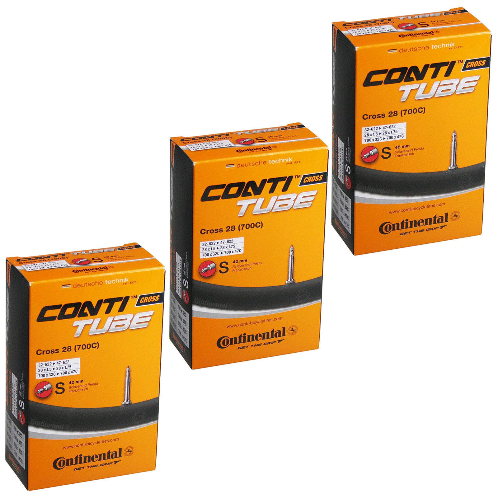 Continental Cross 28 700 x 32-42c Bike Inner Tubes - Presta 42mm Valve (Pack of 3), Black