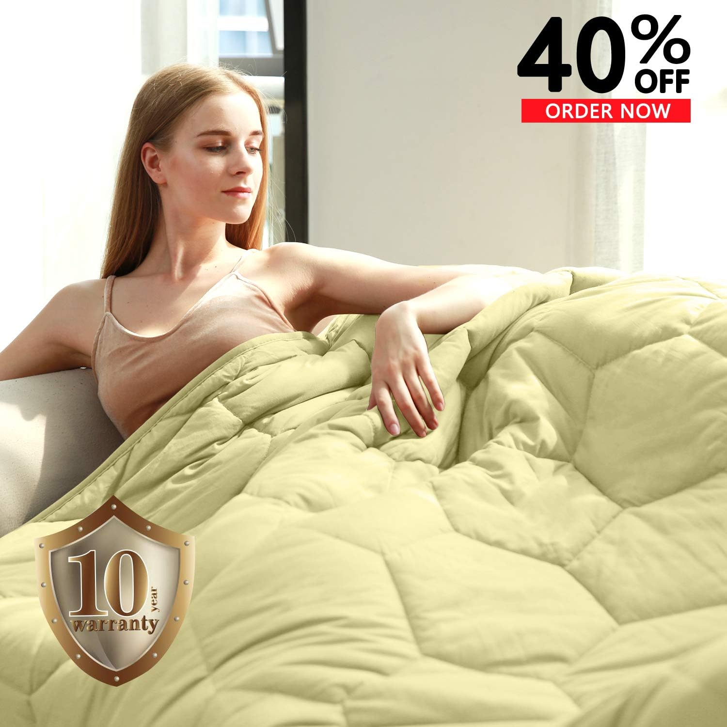 YEMYHOM 100% Cotton Weighted Blanket Adult Bed Heavy Blankets with Glass Beads (60"x80" 20 lbs, Beige)