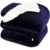 NANPIPER King Size Sherpa Blanket, Soft Fleece Throw for Bed, Reversible Thick Fuzzy Blanket for Winter (Navy Blue, 90x108 inches)