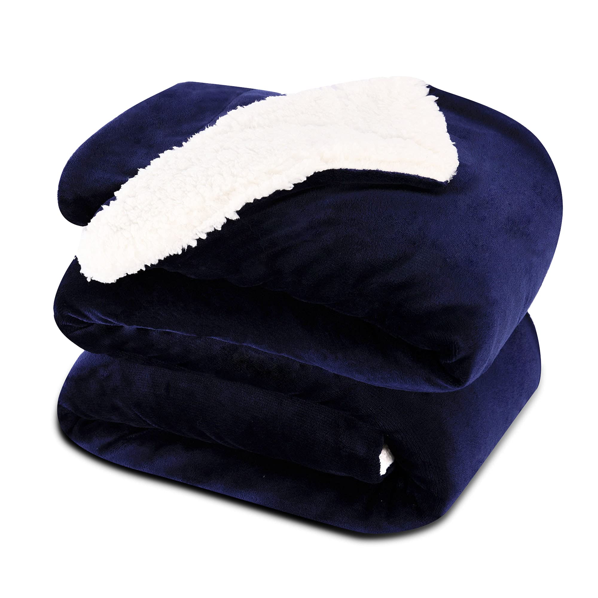 NANPIPER King Size Sherpa Blanket, Soft Fleece Throw for Bed, Reversible Thick Fuzzy Blanket for Winter (Navy Blue, 90x108 inches) Image