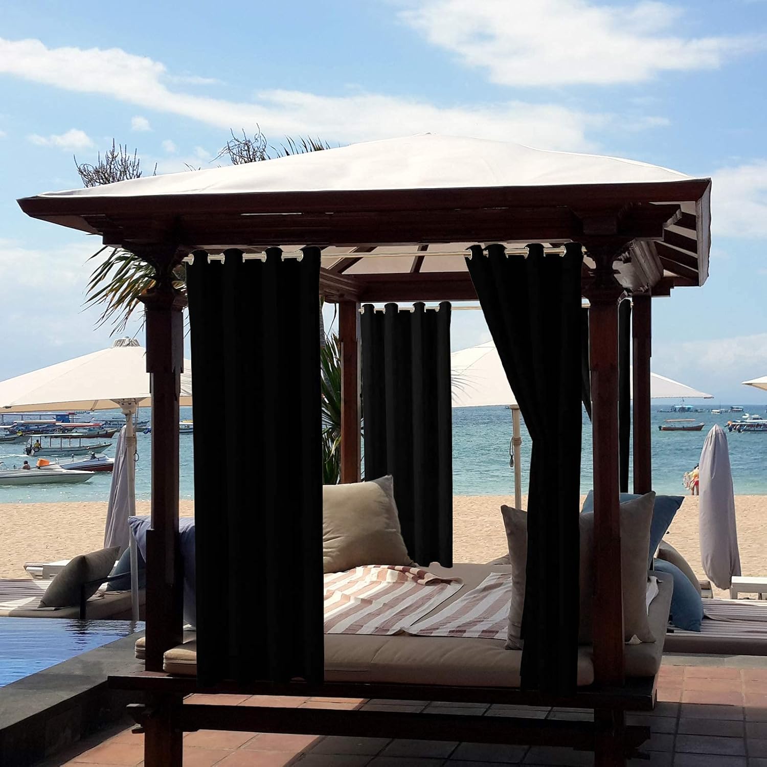 Outdoor Curtains - cjc Blackout Curtains for Patio Waterproof,Thick Weatherproof Windproof Outdoor Curtains Privacy Curtains for Porch,Living Room,Cabana,Durable Top Grommet Curtains(1 Panel,Black,52 x 84 inch)