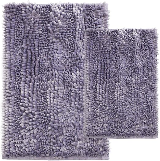Amazon Com Comfy Soft 2 Piece Butter Chenille Bath Mat Rug Set Shiny Noodle Bathroom Mats Rugs With Non Slip Backing Super Water Absorbent Machine Washable 31x20 And 24x16 Inch Purple Kitchen