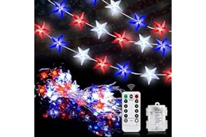 Couah 2 Pack 80 LED Red White and Blue Lights Battery Operated 20 FT 4th of July Patriotic Fairy Lights Indoor Outdoor Camping Party Patriotic Memorial Day Independence 4th of July Decorations