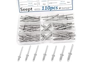 Seept 110pcs Steel Rivets 7-Sizes 304 Stainless Steel Rivets Assortment Kit 1/8",5/32",3/16" for Metal,Furniture,Automotive,Instruments