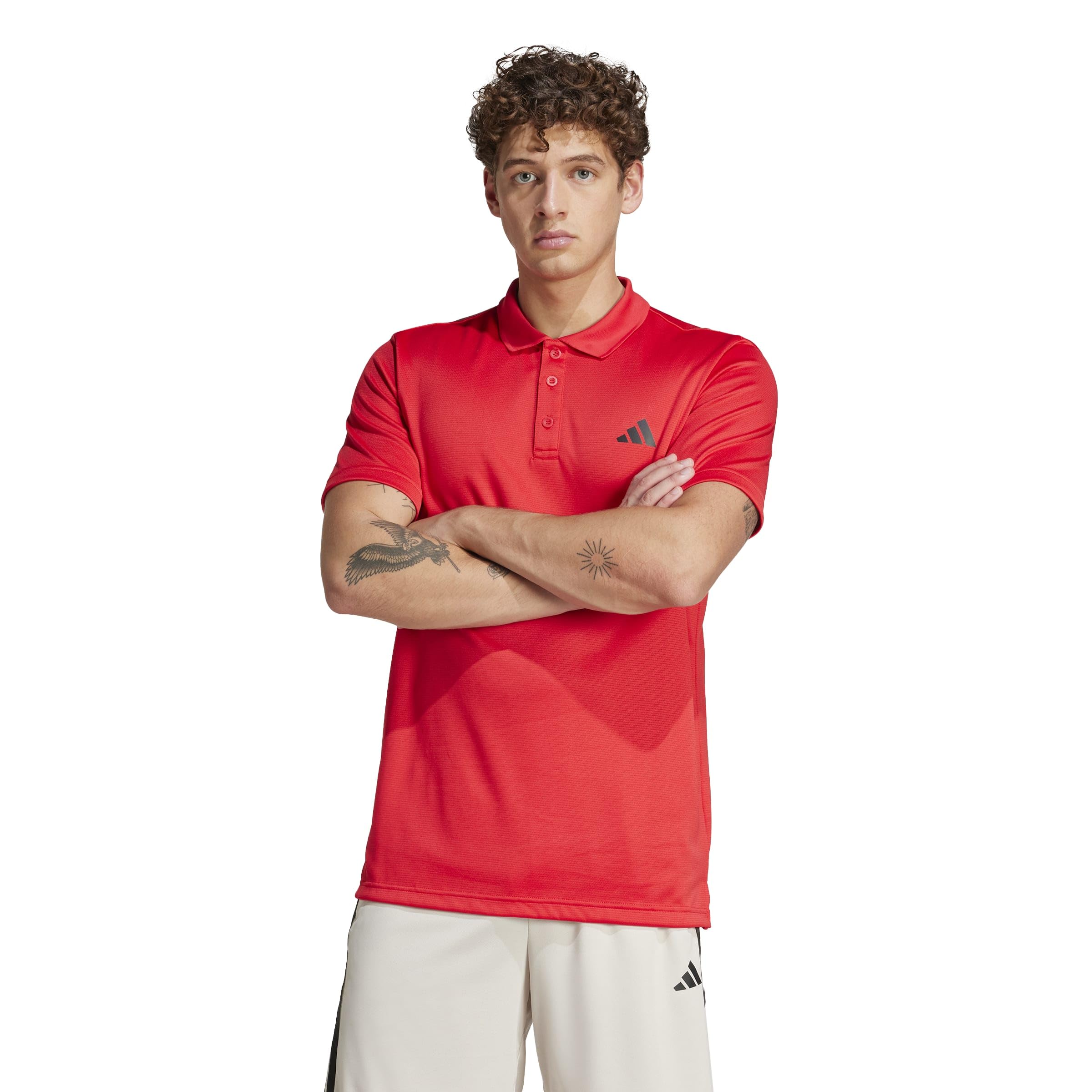 Adidas Men's Train Essentials Training Polo Shirt, Pure Ruby/Black, Small Image