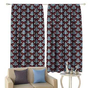 Amazon Com Hobeauty Brown And Blue Window Curtain Fabric