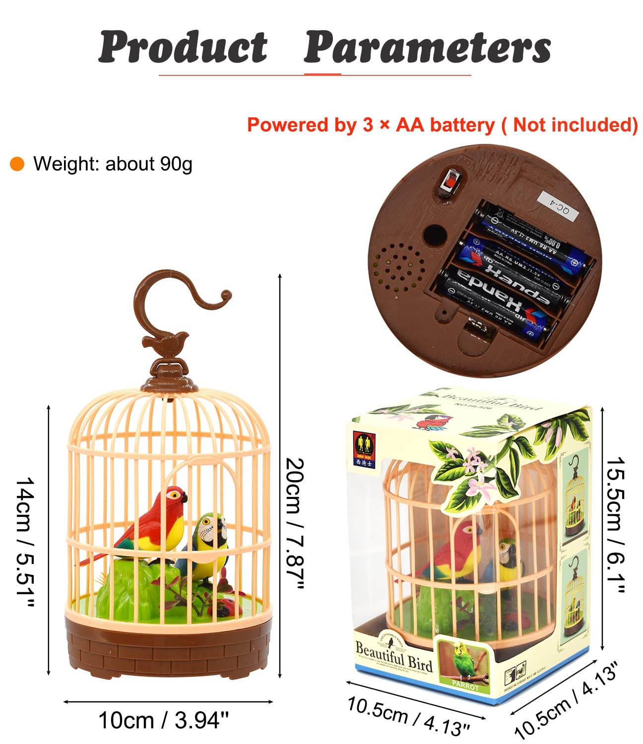 HWD Voice-Activated Induction Birds Birdcage Toy, Talking Chirping Fluttering Parrot Birds Toys Gifts for Baby Toddler Kids Children (B)