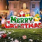 10FT Christmas Inflatables Outdoor Decorations Inflatable Merry Christmas with Santa Gingerbread Reindeer, Built in LED Lights Blow up Yard Decorations for Xmas Holiday Party Garden Lawn Décor